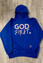 Load image into Gallery viewer, Royal Blue God First Hoodie
